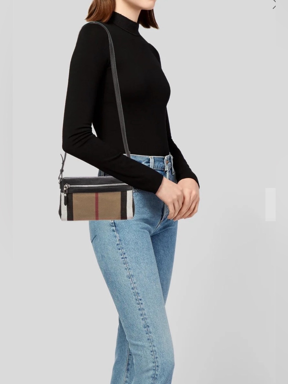 Burberry Farley Check Leather-Trimmed Crossbody Bag purse